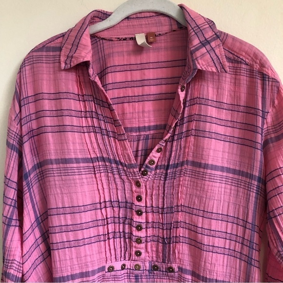 PILCRO Anthropologie Women’s Pink Plaid Long Sleeve Button Front Top Size XS - Picture 2 of 11